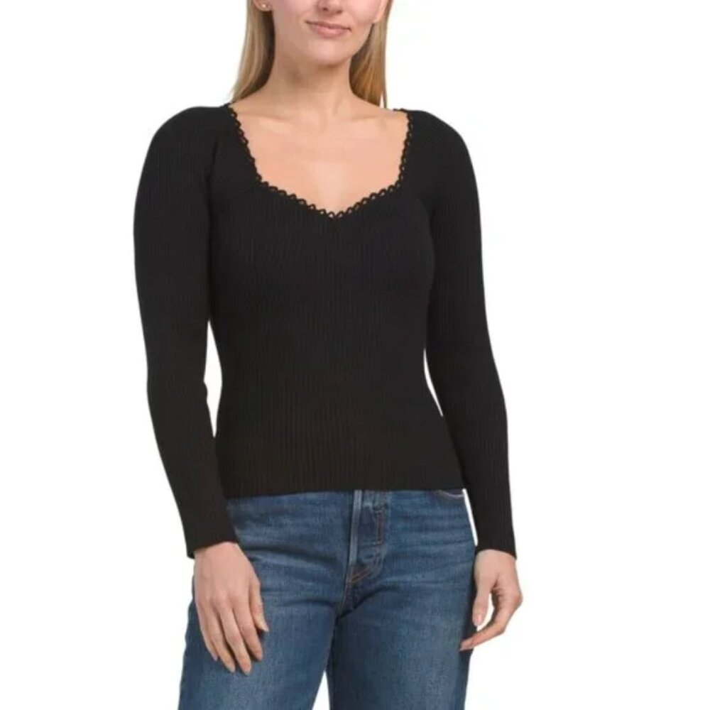 HOUSE OF HARLOW 1960 Black Ribbed Sweater